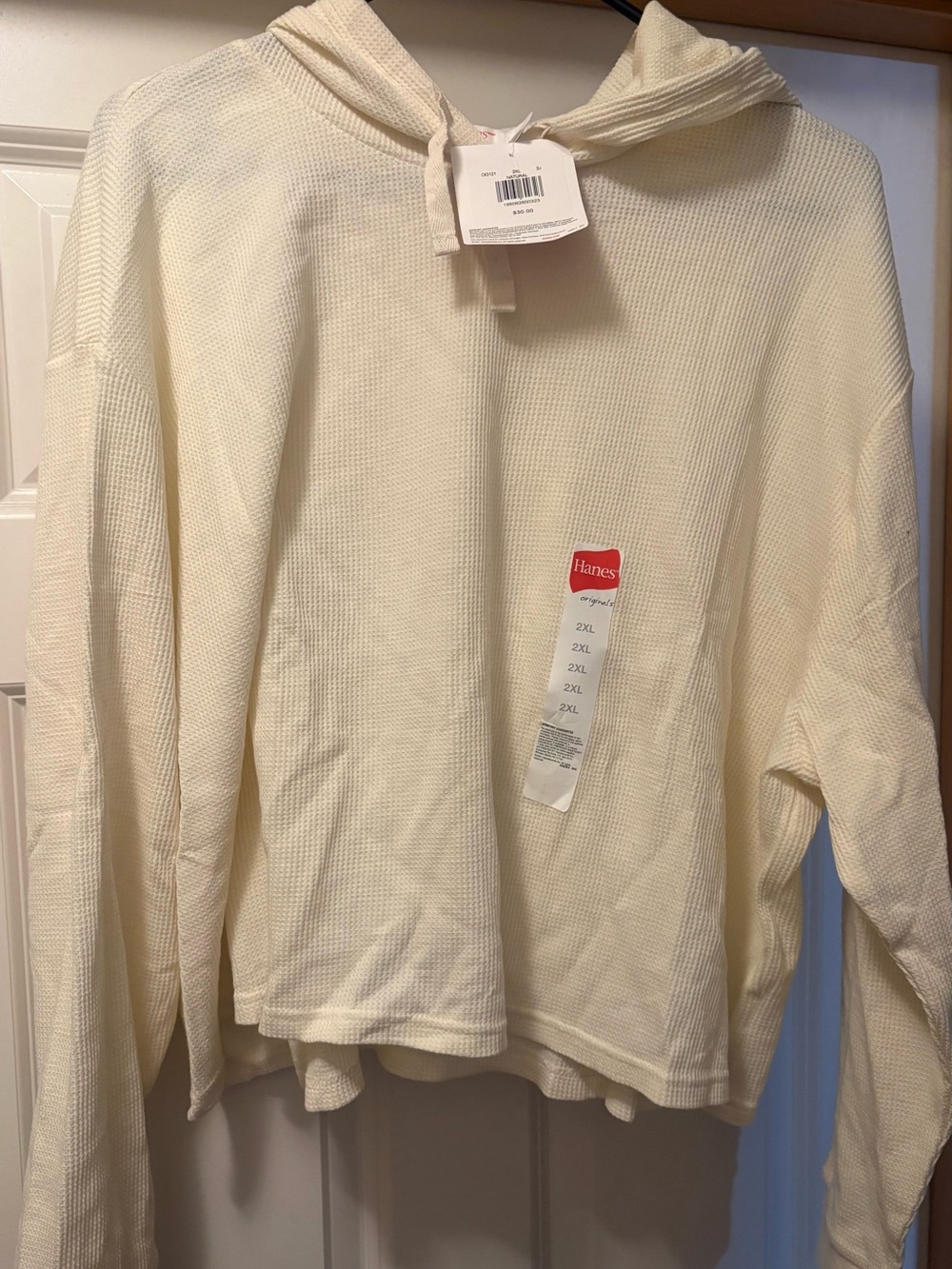 Hanes Waffle Hoodie Natural Size 2XL Cropped Fit